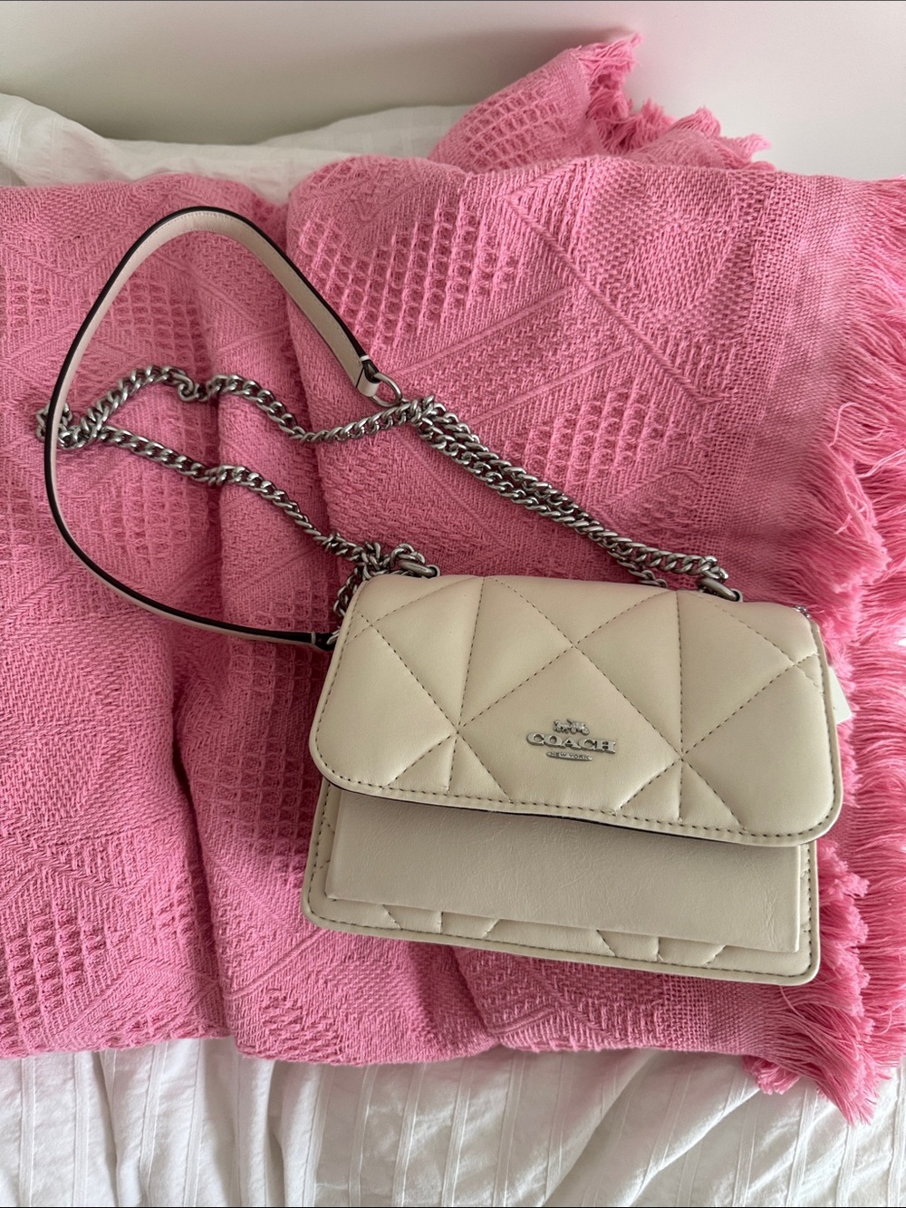 Coach Klare Quilted Cream Leather Chain Crossbody Bag